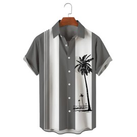 Romever Coconut Tree Print Hawaiian Shirts for Men Short Sleeve Tropical Vacation Beach Button Down Shirts Men (Tree2,Small)