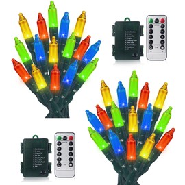 SMART EGG 2Pack 50 LED Battery Operated Christmas Lights 17.7 FT, Multicolor Waterproof Mini String Lights with 8 Lighting Modes,Timer, Remote Control, for Tree, Christmas Decoration, Outdoor, Indoor