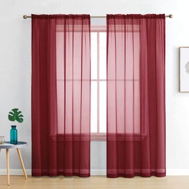 Set of 2 Luxton Dark Red Sheer Curtains, Rod Pocket Voile Curtain Panels 140x213cm (Dark Red Colour)