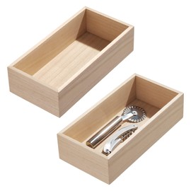 iDesign Paulownia Wood Small Kitchen Drawer Organizer - Set of 2 - Natural