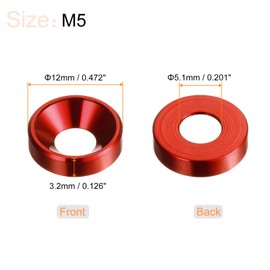 HARFINGTON 30pcs Countersunk Washer M5 Anodized Aluminum Alloy Finishing Washers, Screw Gaskets for Mechanical Accessories Parts, Red