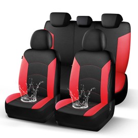 HChengkikz Neoprene Waterproof Seat Covers, Premium Cloth Car Seat Covers Full Set, Durable, Anti-Slip, Airbag Compatible, Universal Automotive Seat Covers for Most Cars SUVs Trucks(Black Red 818)