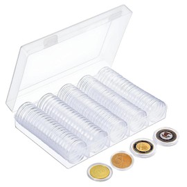 Pack of 100 Coin Capsules, Coin Capsules 2 Euro, Coin Capsules 25 mm, Clear Coin Capsules with Storage Box, Transparent Acrylic Plastic, Storage Container for Coins, Commemorative Coins