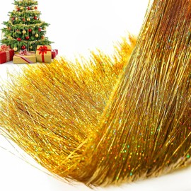 AUXHCYL 3000 Christmas Tinsel Strands,Gold Tinsel,Angel Hair Tinsel for Xmas Decor,Lametta for Holiday Christmas Tree Decorations