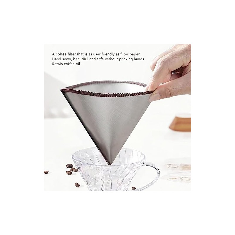 Reusable Coffee Filter Cone Shape Fine Filtering 304 Stainless Steel