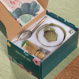 ZentButCool Matcha Set Includes Ceramic Matcha Bowl, Bamboo Whisk (Chasen), Scoop, Stainless Steel Matcha Sifter, And Whisk Holder (Cyan)