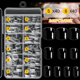 krofaue Kids Short Clear False Nails krofaue 240Pcs Full Cover Press on Nails for Little Girls Children Fake Nails Fingernail Decoration 10 Sizes Clear Soft Gel Nail Tips for Kids