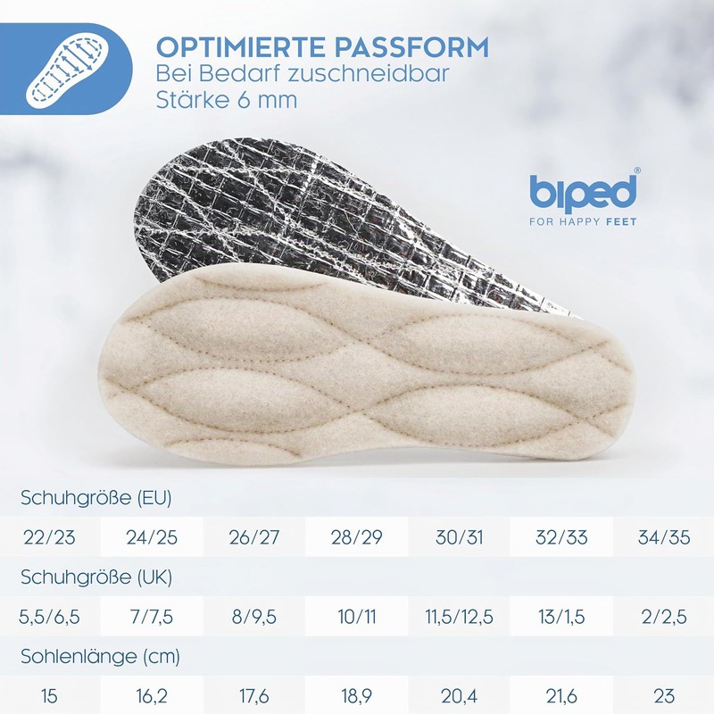 Biped Z2692 2 Pairs of Children's Insoles with Real Lambswool