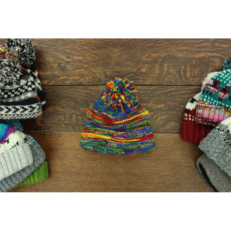 LOUDelephant Wool Knitted Bobble Hat with Sheep Design, gray, Einheitsgröße