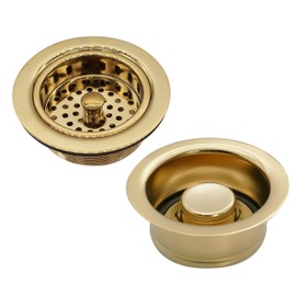 Westbrass A2165-01 4-1/4" OD Post Style Large Kitchen Basket Strainer with Waste Disposal Flange and Stopper Drain Set, 1-Pack, Polished Brass