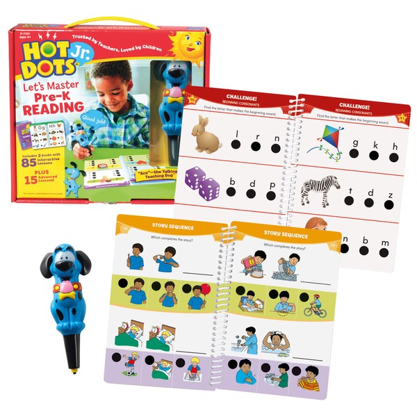 Educational Insights Hot Dots Jr. Let's Master Pre-K Reading Set, Homeschool & Preschool Learn to Read Workbooks, 2 Books & Interactive Pen, 100 Reading Lessons, Ages 3+