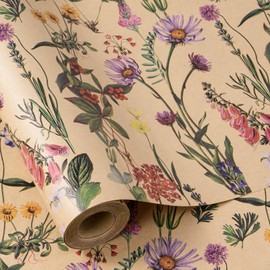 RUSPEPA Wild Flower Wrapping Paper Roll for Women, 17 Inches x 32.8 Feet, Mini Roll, Kraft Floral Design Wrapping Paper for Spring, Birthdays, Weddings, Bridal Shower and Engagement
