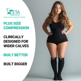 Zeta Wear Plus Size Zipper Support Socks - Wide Calf Graduated Compression for Women, Men, Seniors - Black, 4XL