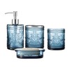 4PCs Teal Blue Glass Bathroom Accessories Set with Decorative Pressed