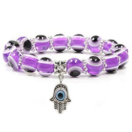 1/4Pcs Evil Eye Bead Bracelet Blue Eye Stretch Beaded Charm Bracelets Evil Eye Stretch Amulet Bracelets Mixed Color Turkish Lucky Amulet Jewelry Good Luck Protection Bracelet Kabbalah Jewelry-Purple