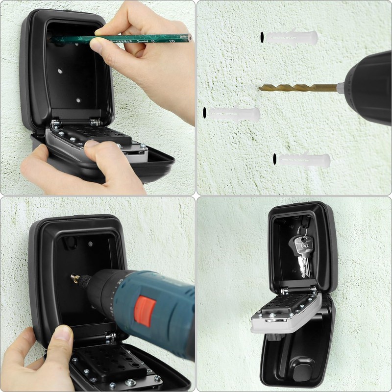 QWORK® Weatherproof Key Safe Box Wall Mounted for Outside, 12-Digit