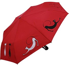 Doppler Mini Pocket Umbrella Open-Close Automatic Cats Friends, red