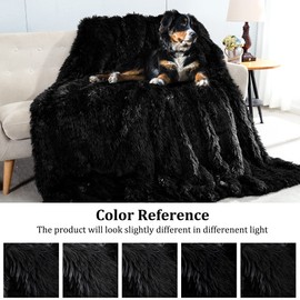 JONIYEAR Extra Large Decorative Fluffy Faux Fur Blanket Queen Size 80" x 90", Soft Luxury Lightweight Furry Blankets, Solid Cozy Shaggy Plush Thick Warm Fuzzy Blankets for Winter Bed Couch, Black