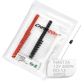 (Pack of 50 Pieces) Chanzon TVS Diodes P6KE12A P6KE12 600W 12V DO-15 (DO-204AC) Axial Unidirectional Channel 600 Watt 12 Volt