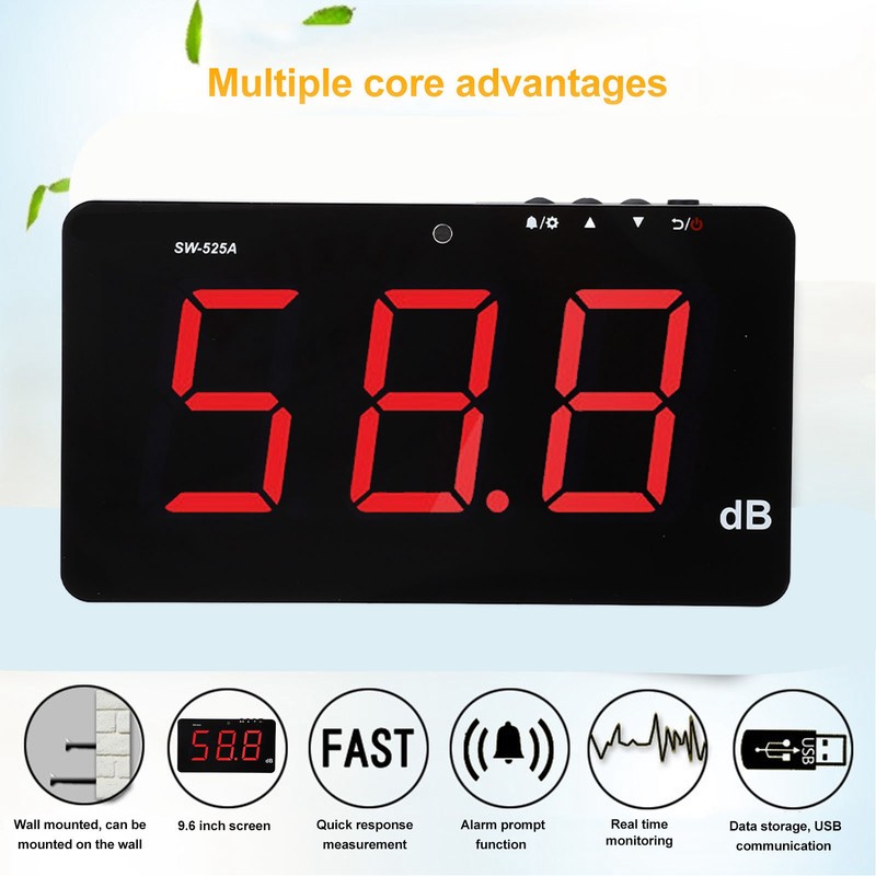 Wall Mounted Decibel Meter 9.6in LCD Display Screen 30‑130dB Sound