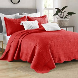 MarCielo 3-Piece Christmas Quilt Set 100% Cotton Oversized Bedspread Set Lightweight Coverlet Set Embroidery Christmas Tree Pattern Bedding Set T0 (Red, Queen (100"x106"))