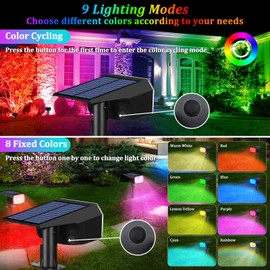 Sucolite 6-Pack Solar Spot Lights Outdoor, 59 LED Solar Lights Outdoor Waterproof, 9 Lighting Modes Outdoor Solar Lights for Yard, Solar Landscape Spotlights for Christmas Garden Pathway Multicolor
