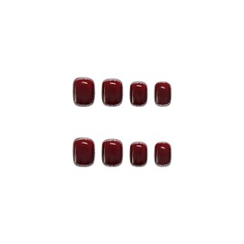 Wine Red Fake Nails Short Press on Nails Cute Square Nails Press ons Full Cover Glossy False Nails Silvery Outline Fall Fake Nails for Women and Girls Acrylic Nails Reusable Manicure Kit 24Pcs