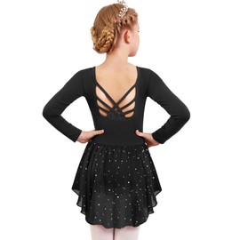 Arshiner Girls Ballet Leotards Long Sleeve Criss-Cross Back Dance Dresses Toddler Ballerina Dress Outfits,Black,10-11Y