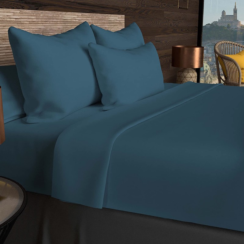 Soleil d'ocre, Fitted Sheet, Cotton 57 Threads, Duck Egg Blue,