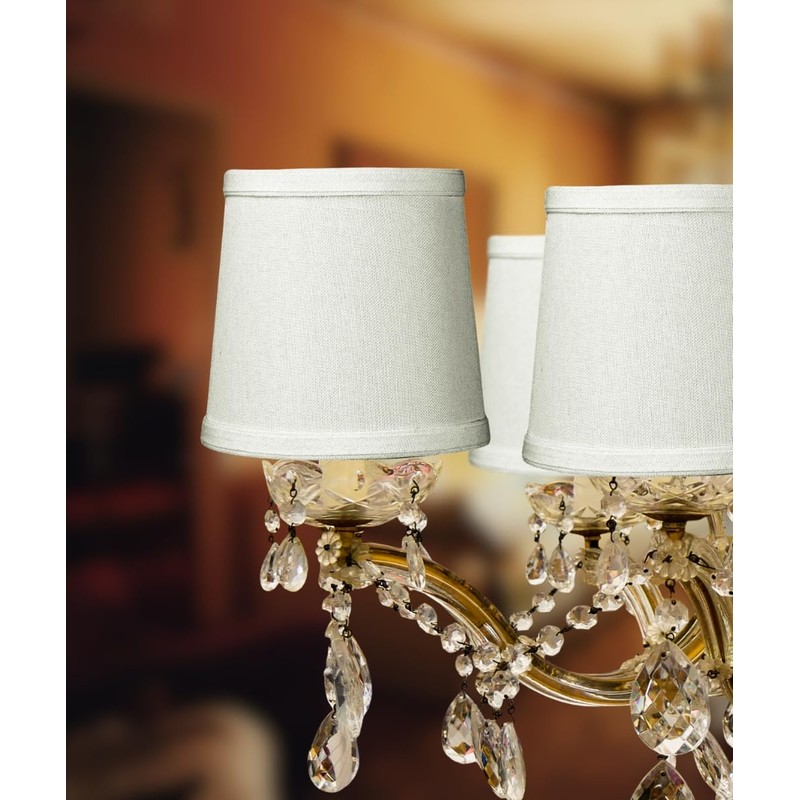 Set of 6 Light Oatmeal Linen Drum Chandelier Clip-On Lampshade