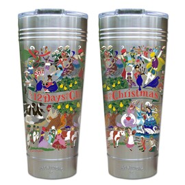 Catstudio 12 Days Of Christmas Thermal Tumbler | Triple Wall Insulation With Non Slip Bottom | Great Holiday and Christmas Travel Cup for Water, Coffee, Tea, or Smoothies