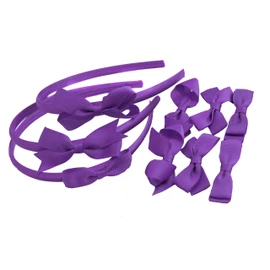 Set Headbands 3 Pairs School Bows Girls Small Hair Grosgrain Ribbon Clips Hair Accessories Uniform (Purple)