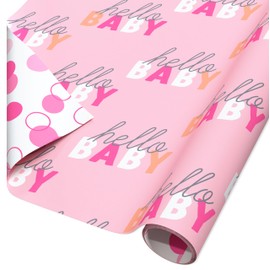 American Greetings 60 sq. ft. Reversible Wrapping Paper for Baby Showers or Baby Girl (1 Roll, 30 in. x 288 in.)