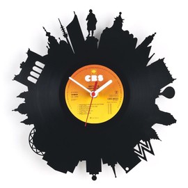 GRAVURZEILE Vinyl Record Clock - Skyline Leipzig 2018 - Wall Clock Made of Cast Vinyl with City Skyline 30 cm - Upcycling Design Clock Wall Decoration Vintage Clock Wall Decoration Retro Clock - Made