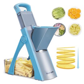 Upgraded Safety Mandoline Slicer, Adjustable Thickness Potato Slicer, French Fries Slicer, 4-in-1 Vegetable Slicer, Removable Easy-to-Clean Kitchen Vegetable Chopper (Blue)