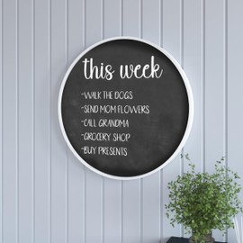 HBCY Creations 24" Round Whitewashed Wood Framed Wall Mounted Magnetic Chalkboards with Eraser and Chalk