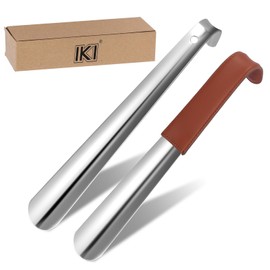 IKI Schuhlöffel Lang 30cm - 2er Set mit Lederhaken & Aufhängeöse, Edelstahl Metall-Schuhanzieher für Senioren & Familie, Praktisches Geschenk für Komfort