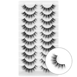 8D Fluffy False Eyelashes Wispy Natural 12mm Cat Eye Faux Mink Lashes - Thick Soft Volume Dramatic Reusable Makeup Fake Eye Lashes Pack 10 Pairs -Happy Heartbeat (iD9)