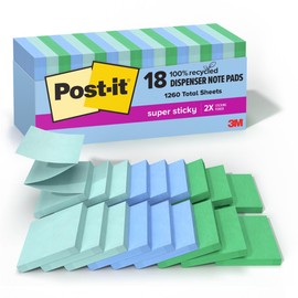 Post-it - Notas emergentes superadhesivas 100% recicladas, colección Oasis, 3 pulgadas x 3 pulgadas, 70 hojas, 18 almohadillas para orejas, suministros escolares y productos de oficina