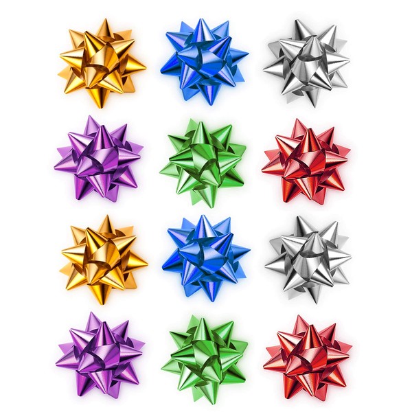 Mini Gift Bow, Metallic Ribbon Star Bow Plastic Star Bow Set Holiday Christmas Birthday Party Decoration (1 inch-240pcs)