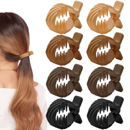 AWAYTR 8Pcs Small Hair Claw Clips for High Ponytail Matte Hair Clips for Women Ponytail No Slip Claw Clips (Brown/black(Slash))