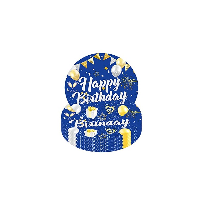Blue Happy Birthday Party Paper Plates 7”for Boys,Girls,Kids,Men,Women,10Pcs 18cm Disposable