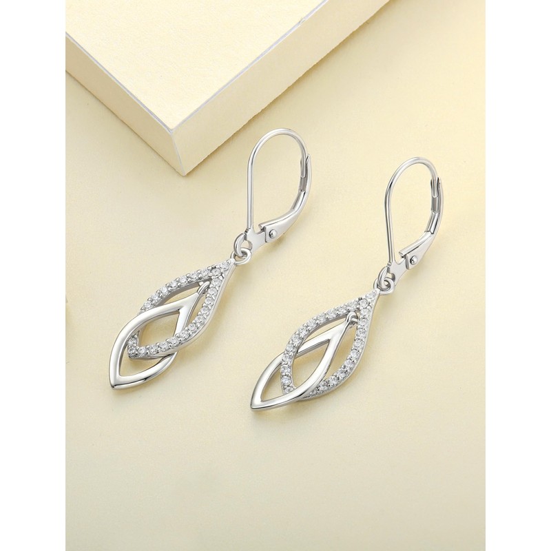 YL Teardrop Dangle Earrings 925 Sterling Silver Interlocked Leverback Earring