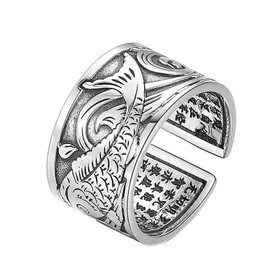 Miniblings Fish Japanese Ring with Text Koi Silver – Original Fashion Jewellery I Finger Ring with Motif I Adjustable One Size, Metal