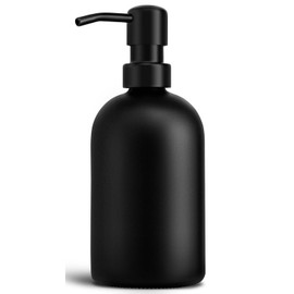 GMISUN Black Soap Dispenser, Dish/Hand Soap Dispenser with Matte Black Stainless Steel Pump, 15 fl oz/450ml Glass Soap Dispensers Set for Kitchen/Bathroom, Modern Refillable Liquid Lotion Dispenser