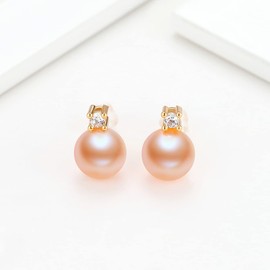 Pearl Earrings Stud Gold Jewellery Gifts for Women Ladies, Freshwater Cultured White Pearl Hypoallergenic Pierced Ear Rings 14k Gold Plated