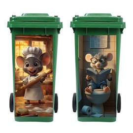 Peacoblue Wheelie Bin Stickers 2 Sheets Mouse Sticky Dustbin Stickers Decals, 15in x 32in Waterproof Self Adhesive Large Wraps for Trash Cans Bins Driveway Garden Outdoor Indoor Patio Decoration