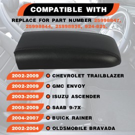 Kojem Center Console Armrest Lid W/Latch Compatible with 02-09 Trailblazer Envoy 03-08 Ascender 05-09 Saab 9-7x 02-04 Bravada 04-07 Rainier Replace for 25998847 25998844 25998838 (W/Leather Cover)
