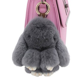 Soft Fluffy Rabbit Keychain Cute Plush Bunny Key Rings Plush Bunny Key Rings Faux Fur Keyring Pompom Keychain Decoration (dark grey(13cm))