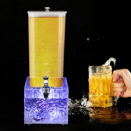 3L Beer Tower Drink Dispenser, 3.2 Qt Transparent Beverage Juice Cocktail Dispenser with Colorful LED Ice Base Drink Tower for Home Bar Party